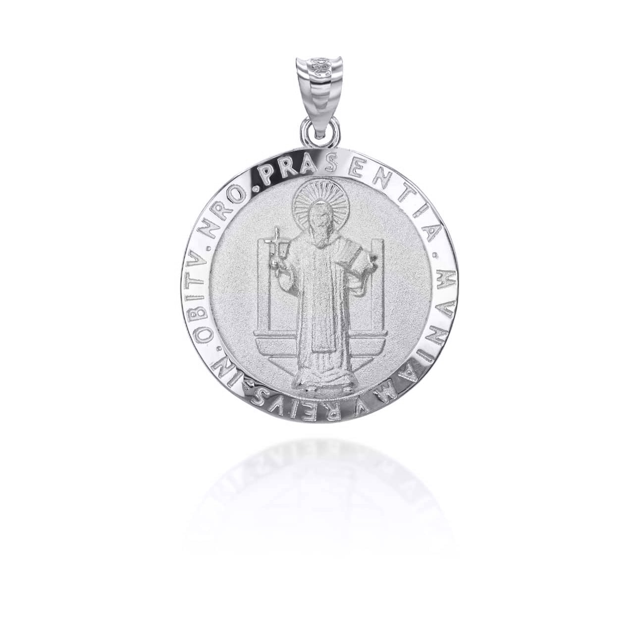 Sterling Silver Religious Patron Saint Benedict Medallion Pendant Necklace