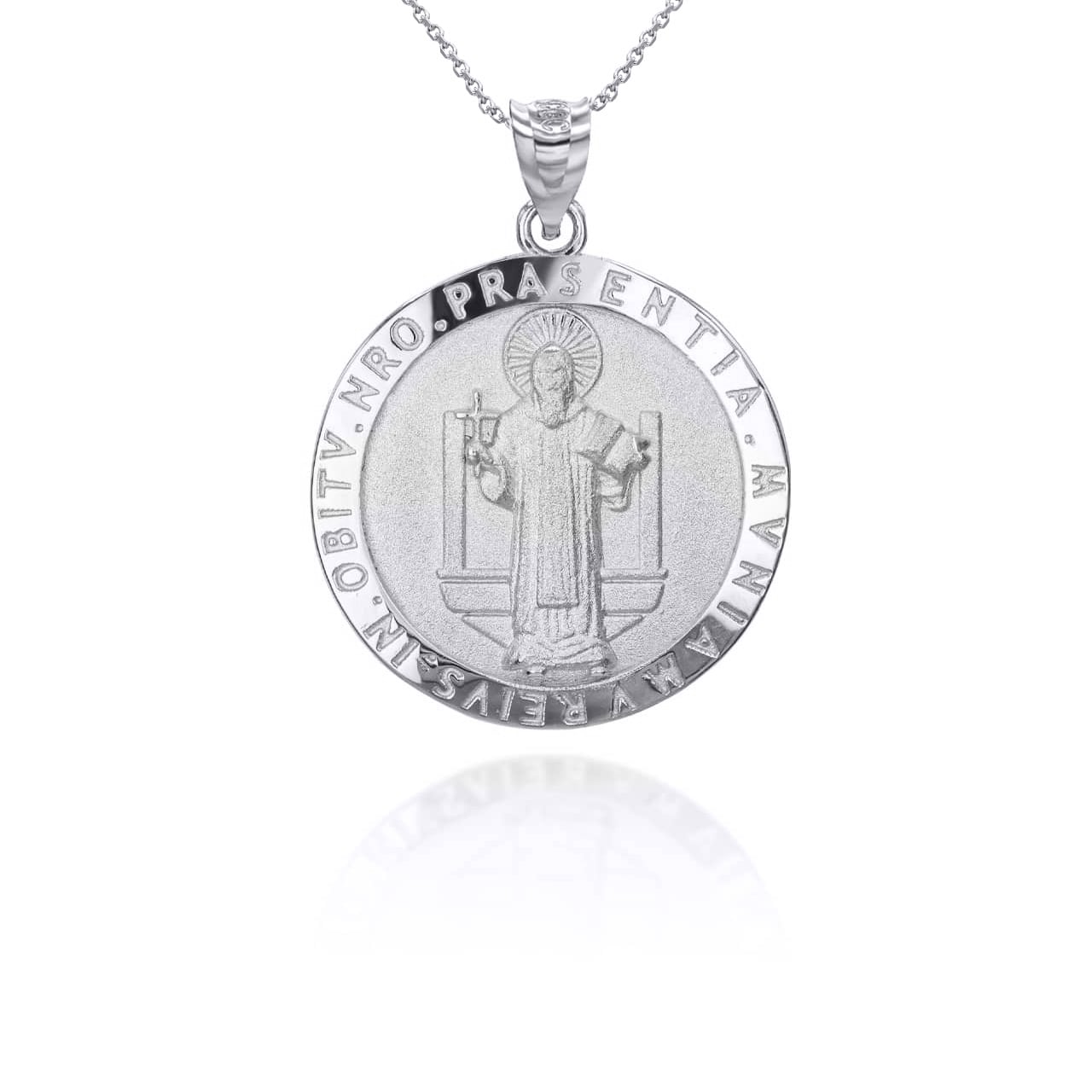 Sterling Silver Religious Patron Saint Benedict Medallion Pendant Necklace, view 5