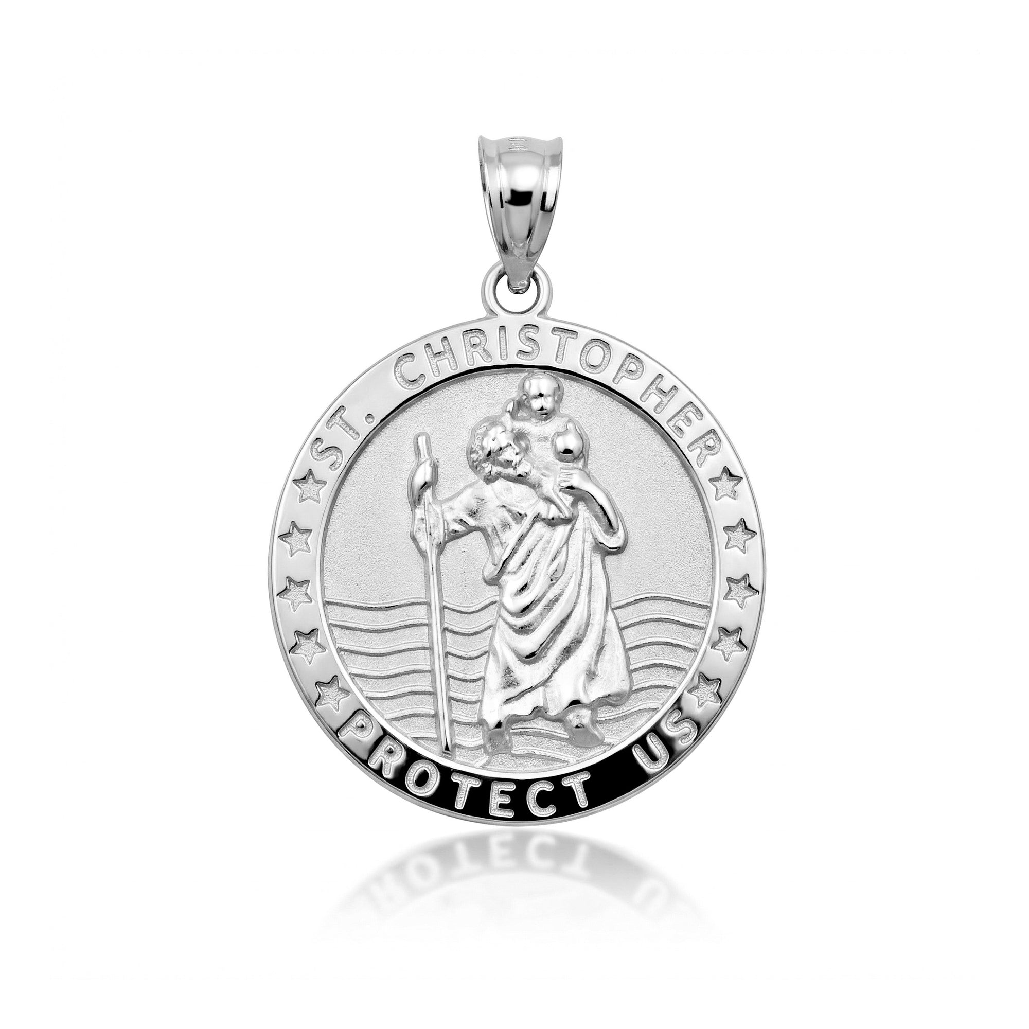 Sterling Silver Religious Patron Saint Christopher Protection Medallion Pendant Necklace
