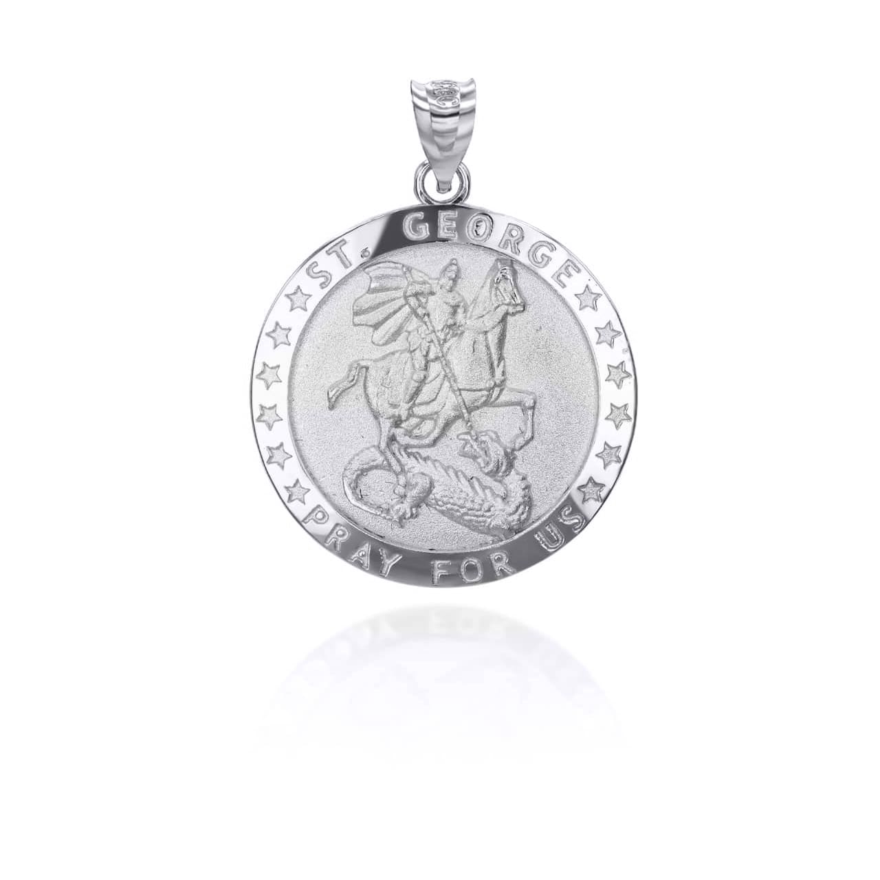 Sterling Silver Religious Patron Saint George Dragon Medallion Pendant Necklace