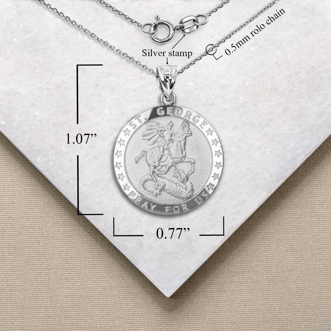 Sterling Silver Religious Patron Saint George Dragon Medallion Pendant Necklace, view 4