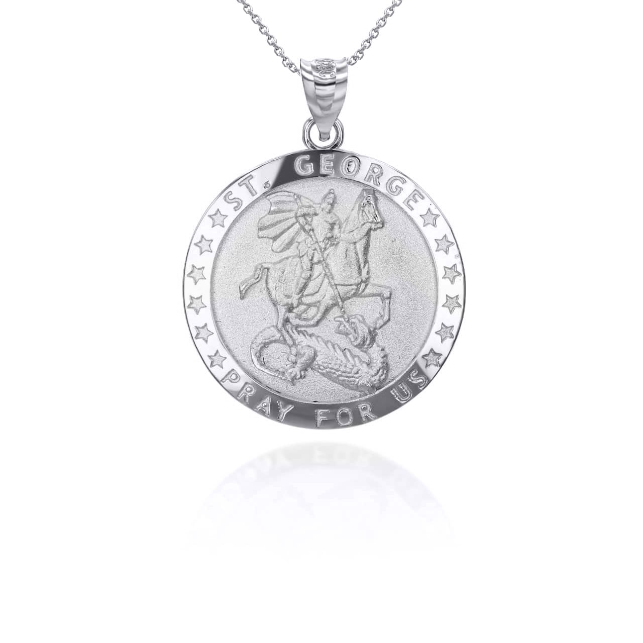 Sterling Silver Religious Patron Saint George Dragon Medallion Pendant Necklace, view 5