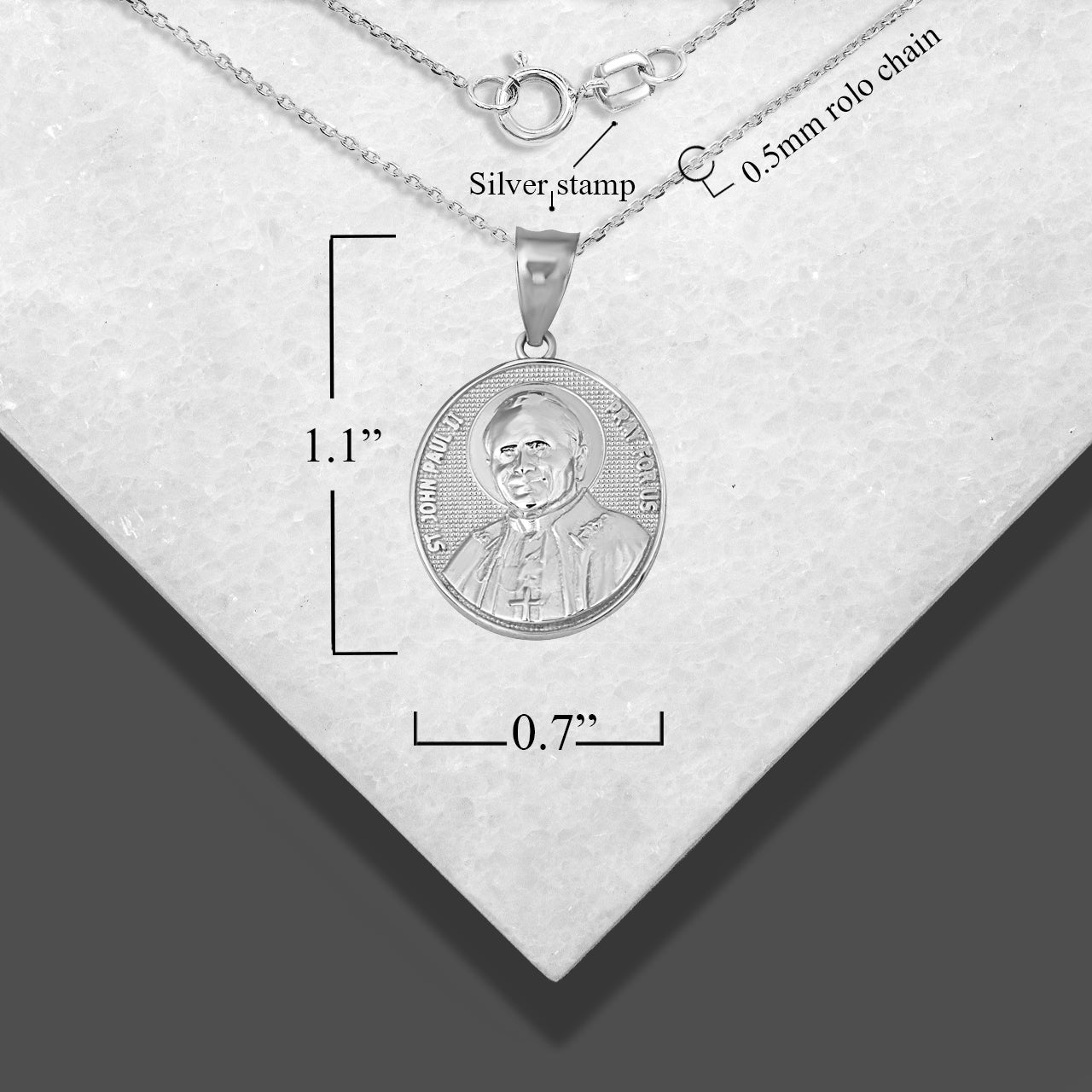 Sterling Silver Religious Patron Saint John Paul II Beaded Medallion Pendant Necklace, view 3