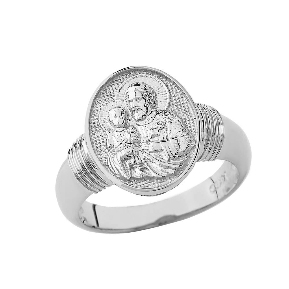 Sterling Silver Religious Patron Saint Joseph Oval Signet Ring