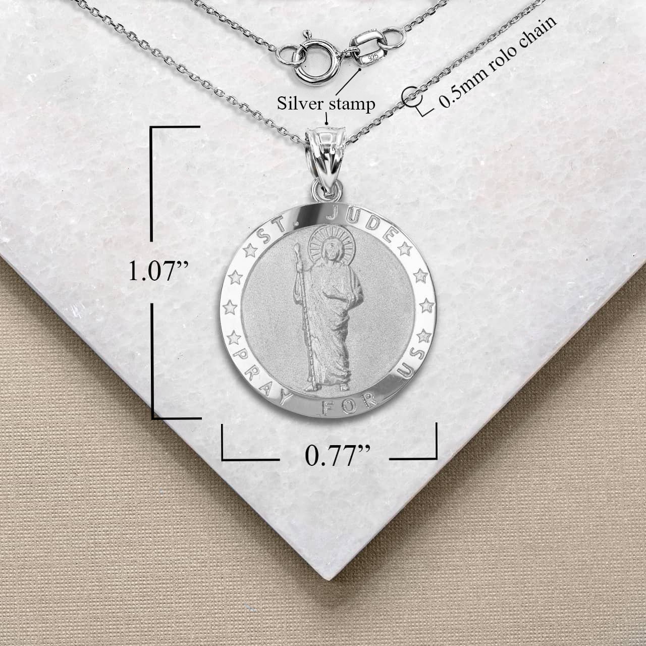 Sterling Silver Religious Patron Saint Jude Medallion Pendant Necklace, view 4