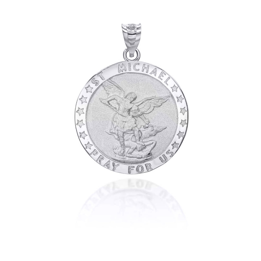 Sterling Silver Religious Patron Saint Michael Archangel Medallion Pendant Necklace