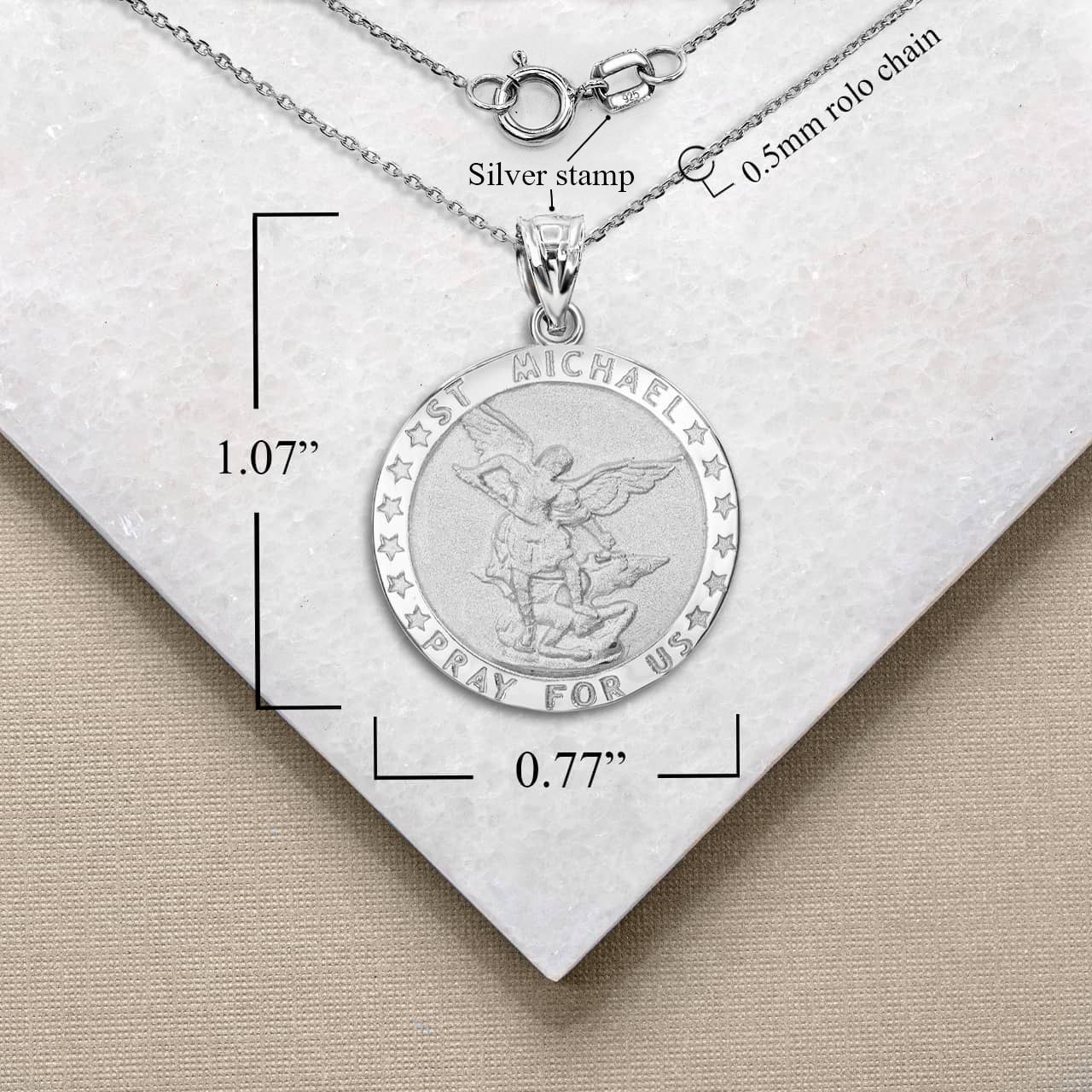 Sterling Silver Religious Patron Saint Michael Archangel Medallion Pendant Necklace, view 4