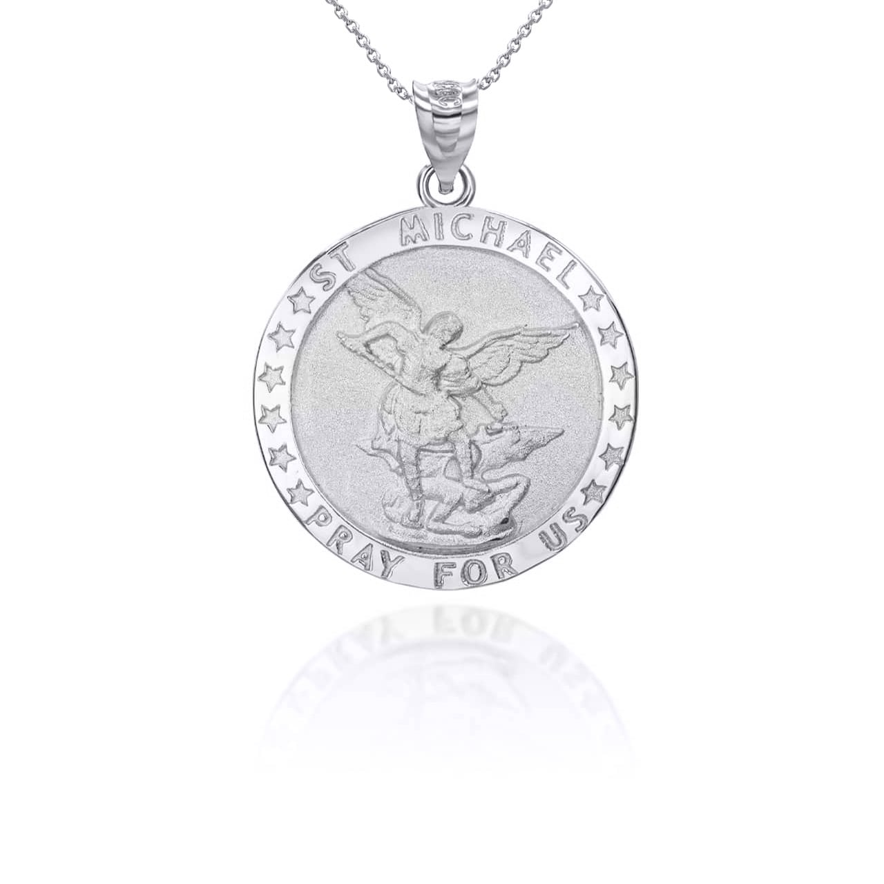 Sterling Silver Religious Patron Saint Michael Archangel Medallion Pendant Necklace, view 5