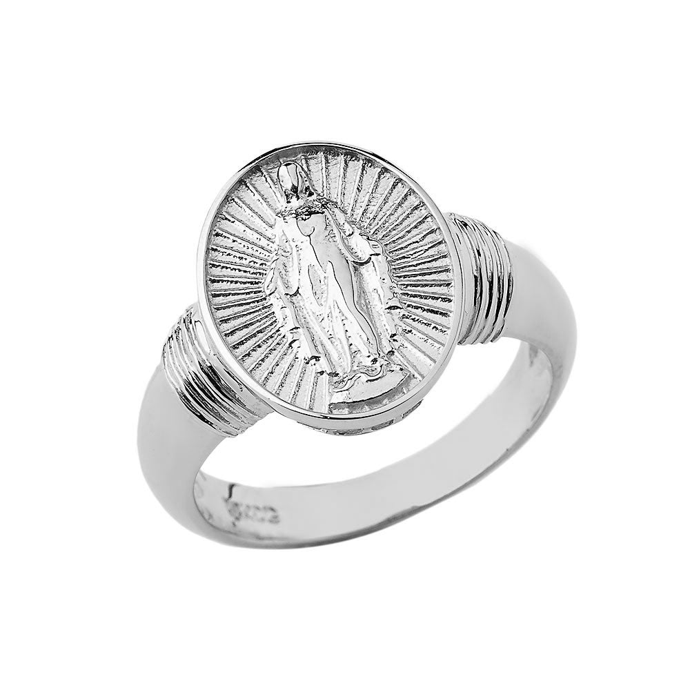 Sterling Silver Religious Virgin Mary Oval Signet Ring