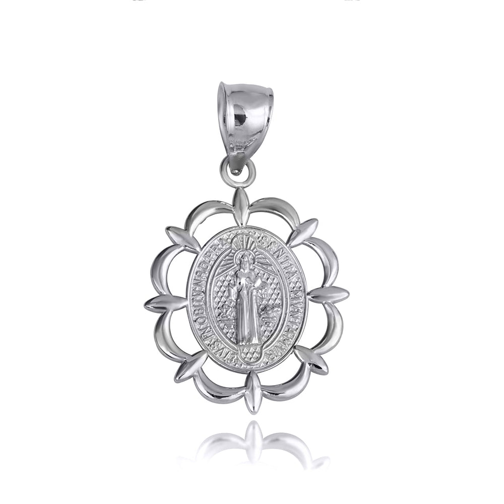 Sterling Silver Reversible Patron Saint Benedict Oval Medallion Pendant Necklace