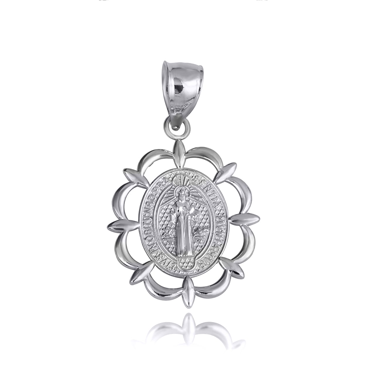Sterling Silver Reversible Patron Saint Benedict Oval Medallion Pendant Necklace
