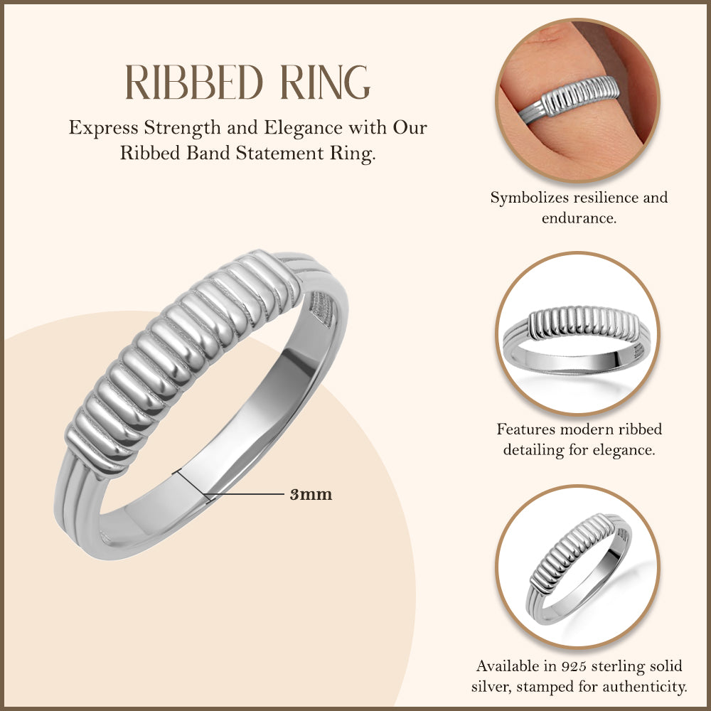 Sterling Silver Ribbed Band Statement Ring, view 3