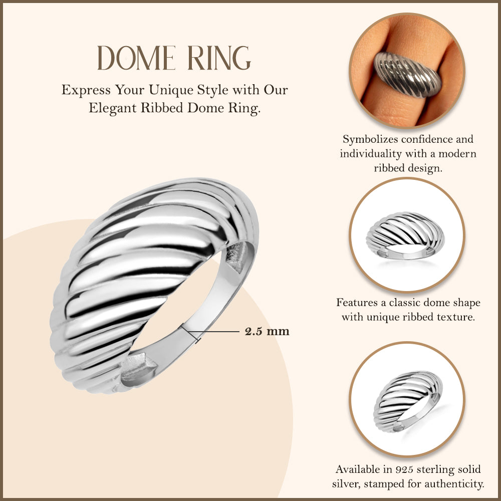 Sterling Silver Ribbed Dome Ring, view 3