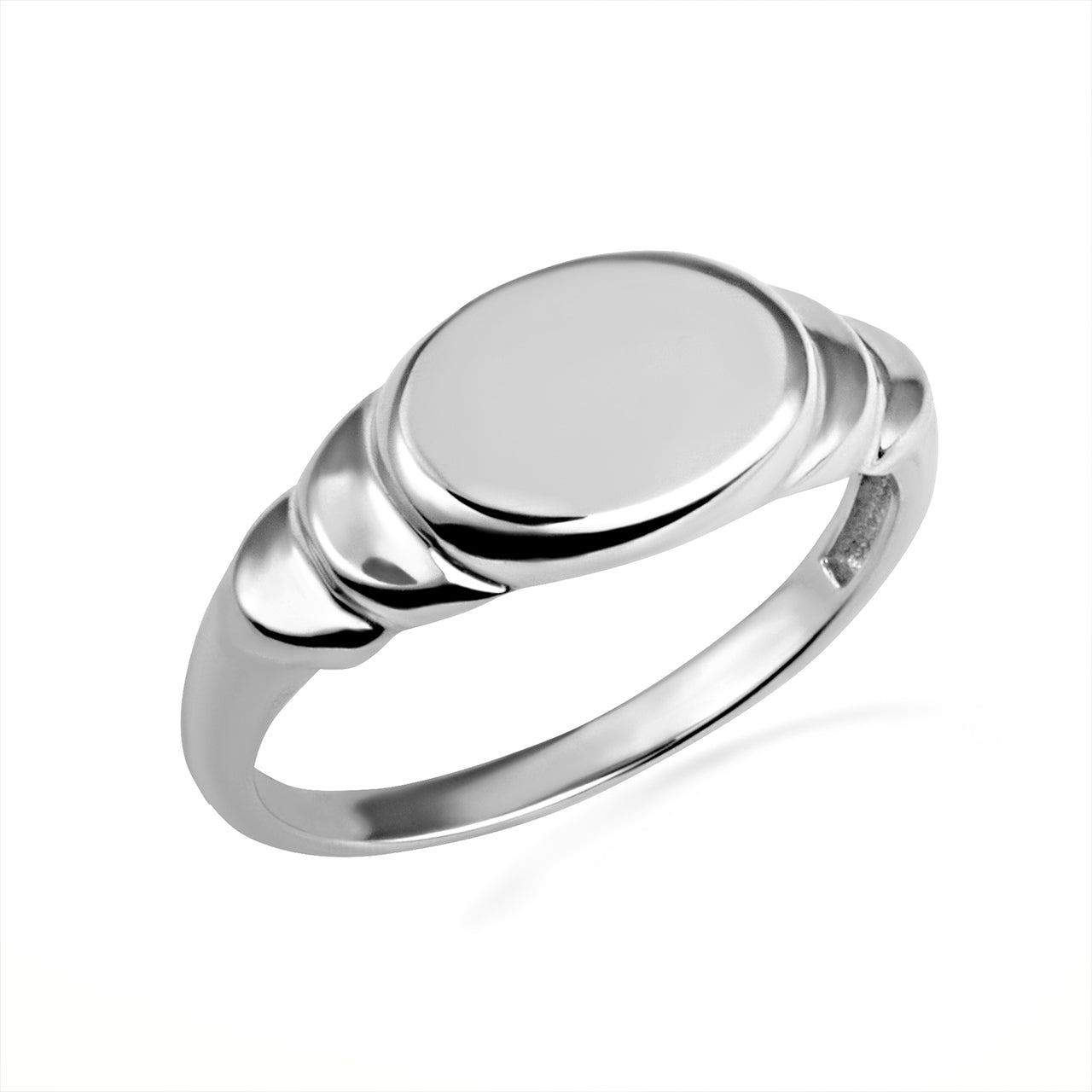Sterling Silver Ribbed Oval Engravable Signet Ring