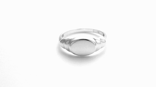 Sterling Silver Ribbed Oval Engravable Signet Ring, view 5