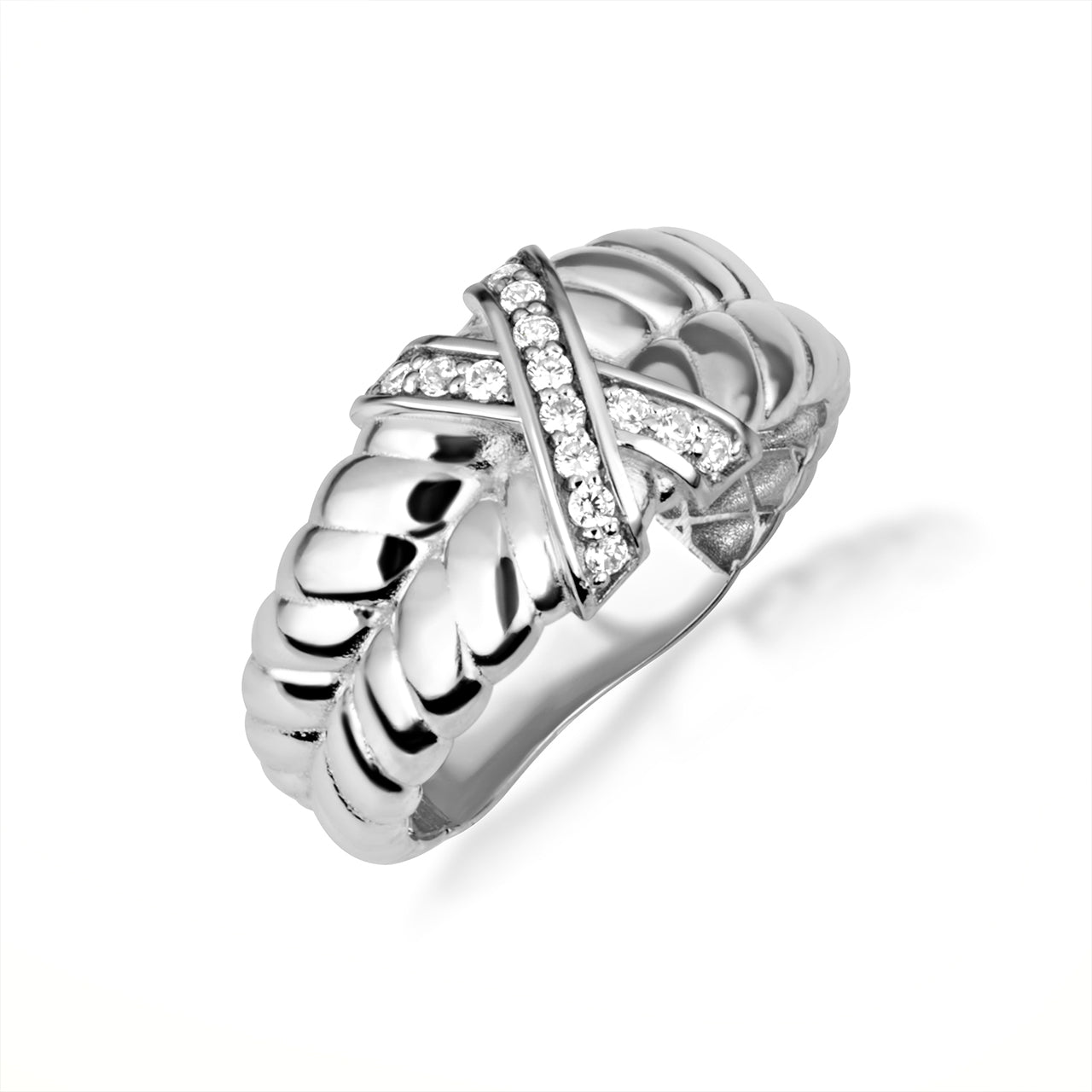 Sterling Silver Ribbed X Design Ring