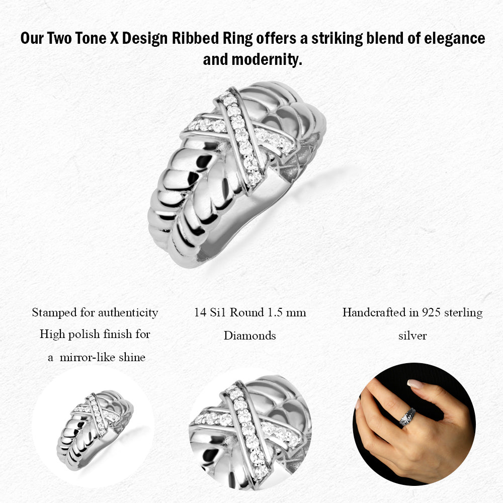 Sterling Silver Ribbed X Design Ring, view 3