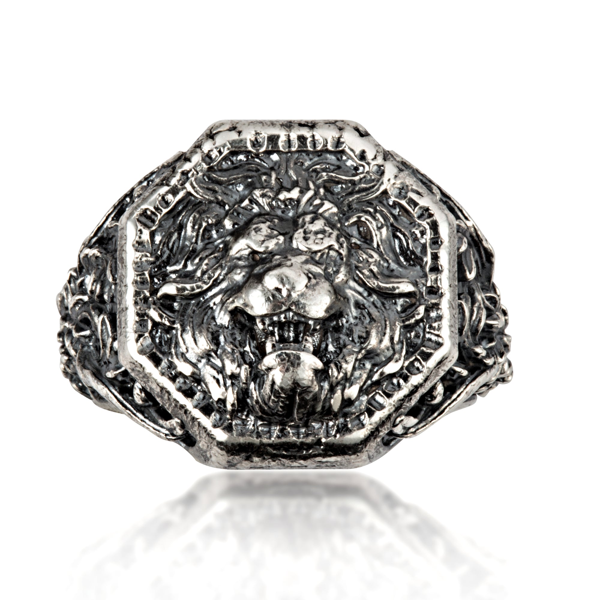Sterling Silver Roaring Lion Head Men's Regal Signet Ring