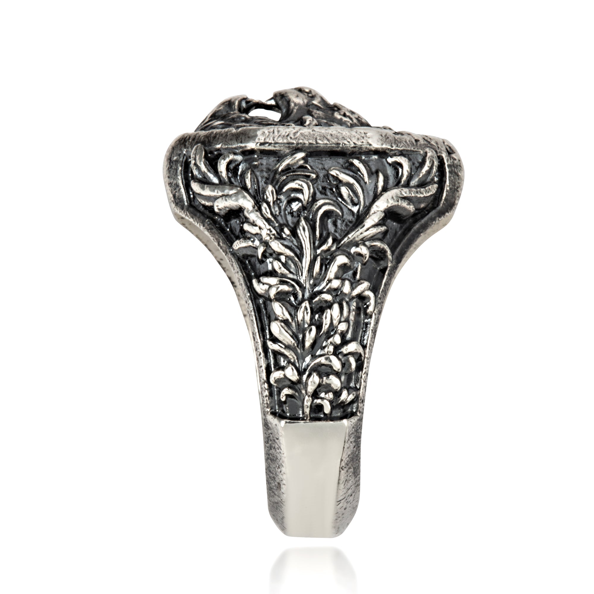 Sterling Silver Roaring Lion Head Men's Regal Signet Ring, view 4