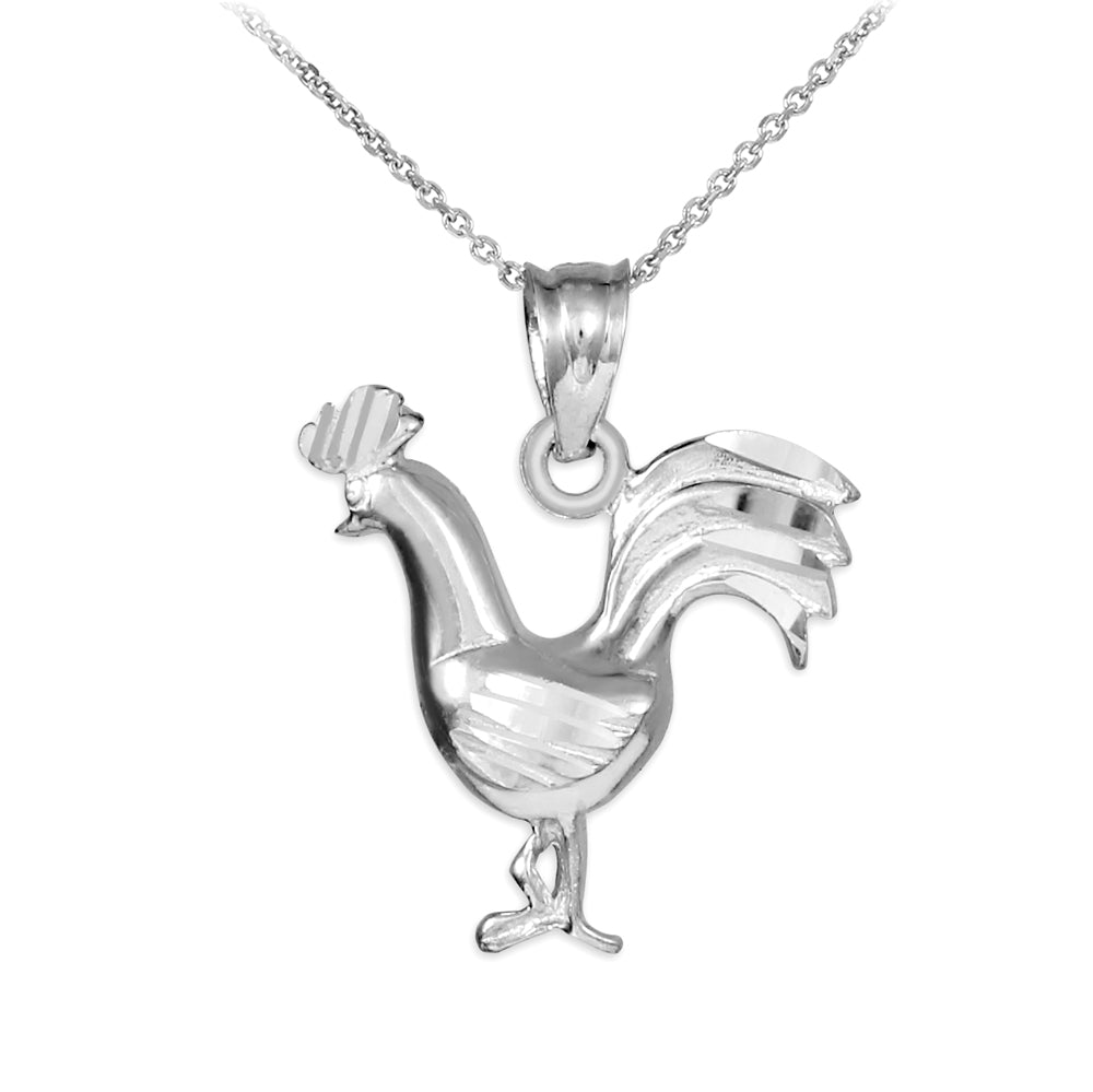 Sterling Silver Rooster Charm Pendant Necklace