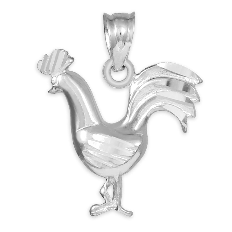 Sterling Silver Rooster Charm Pendant Necklace, view 2