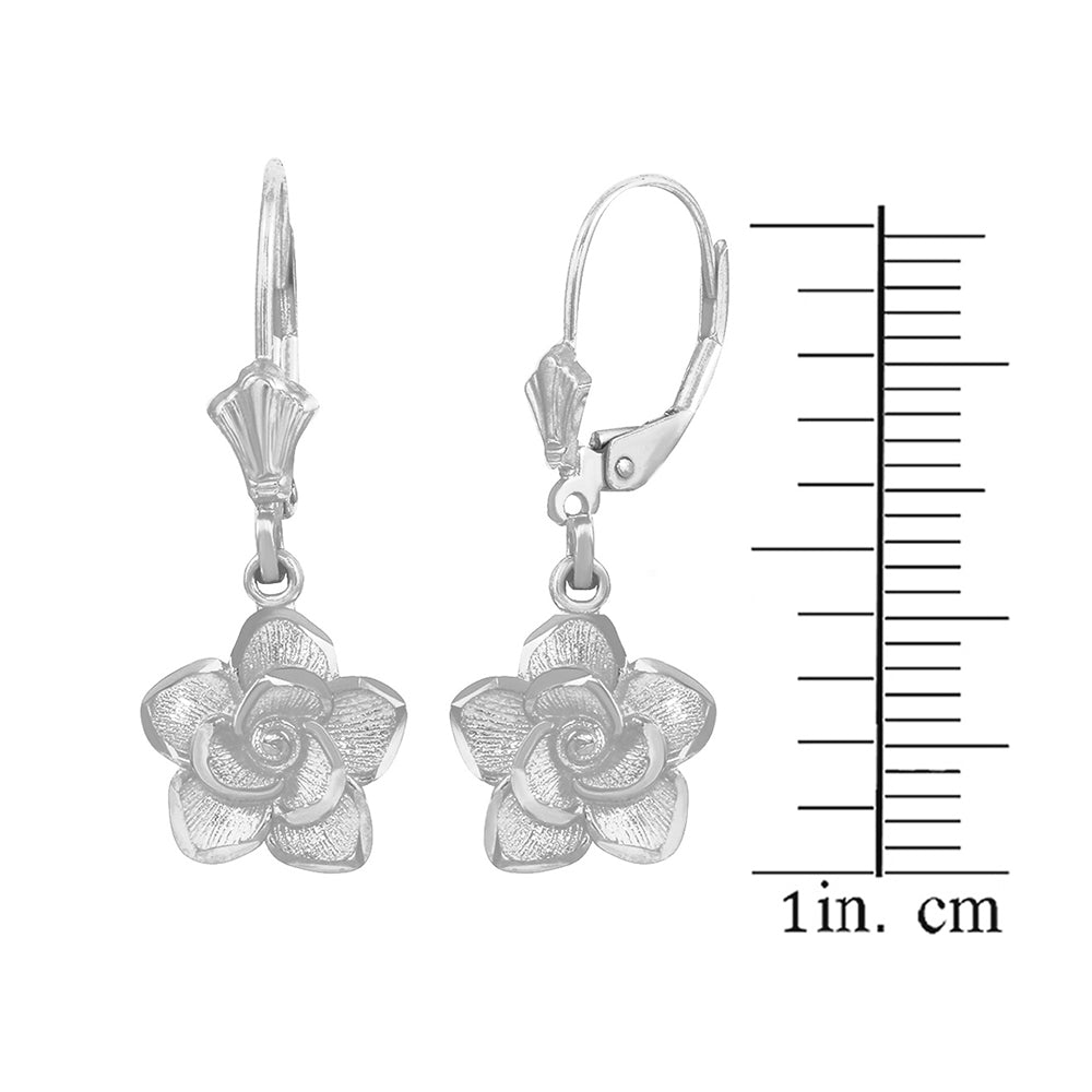 Sterling Silver Rose Flower Diamond Cut Earring Set, view 2