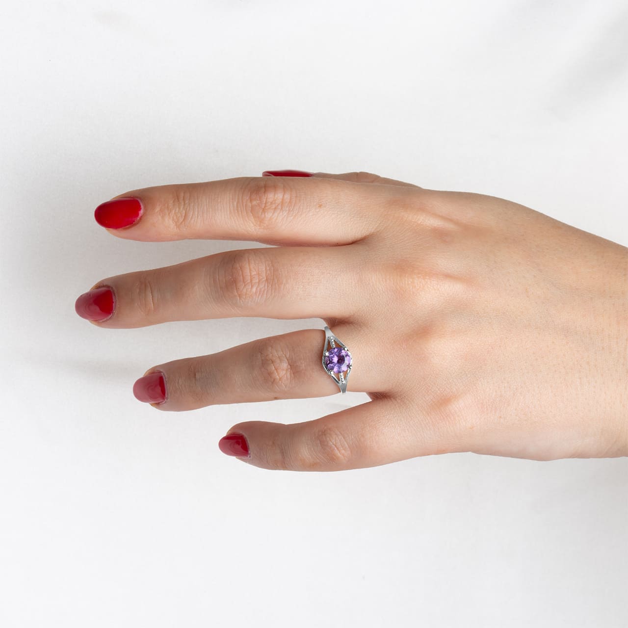 Sterling Silver Round Beaded Cubic Zirconia Birthstone Ring, view 2