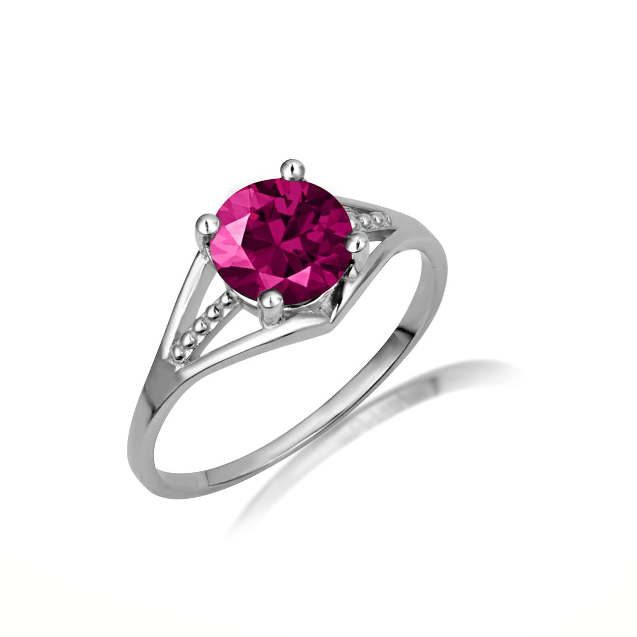 Sterling Silver Round Beaded Cubic Zirconia Birthstone Ring, view 4