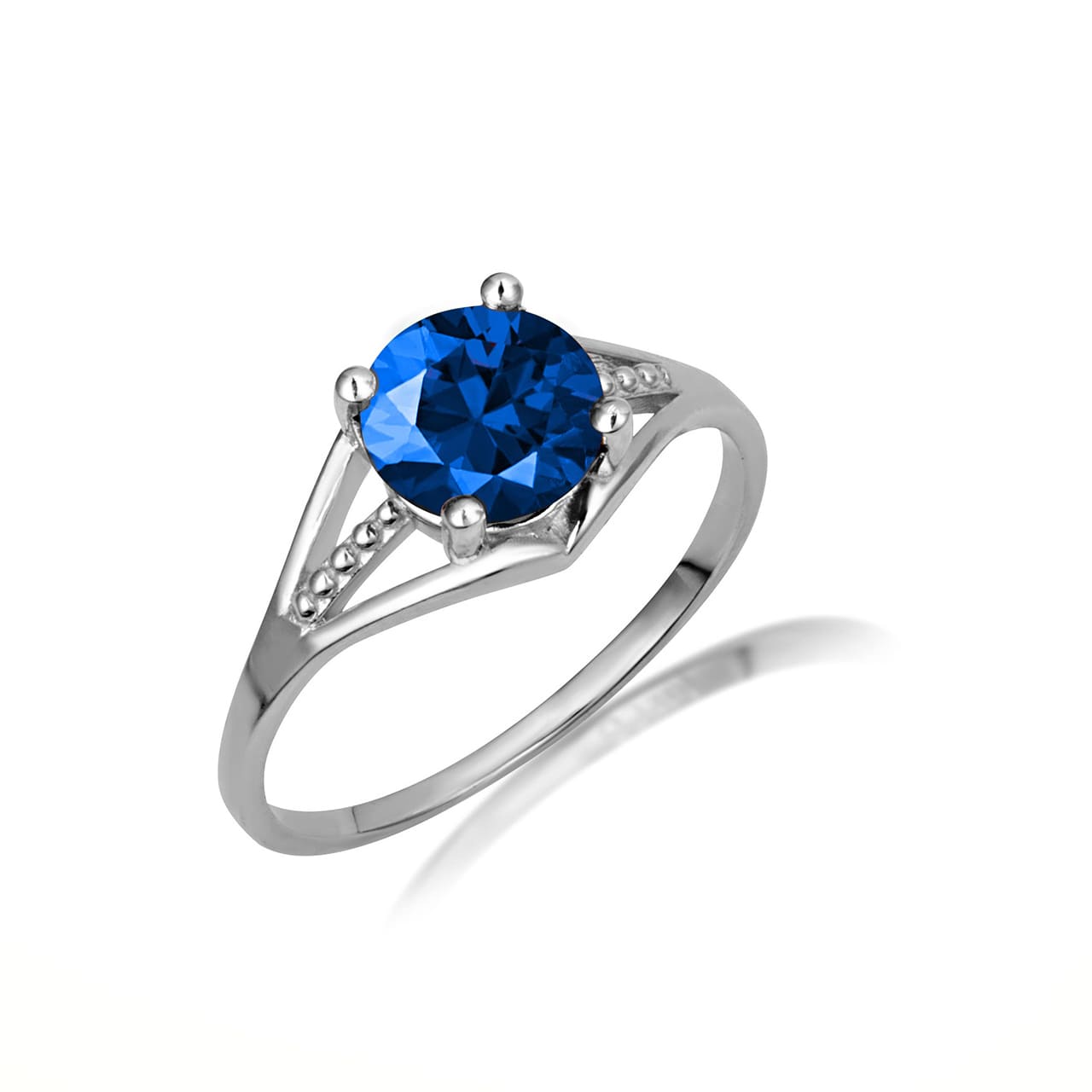 Sterling Silver Round Beaded Cubic Zirconia Birthstone Ring, view 5