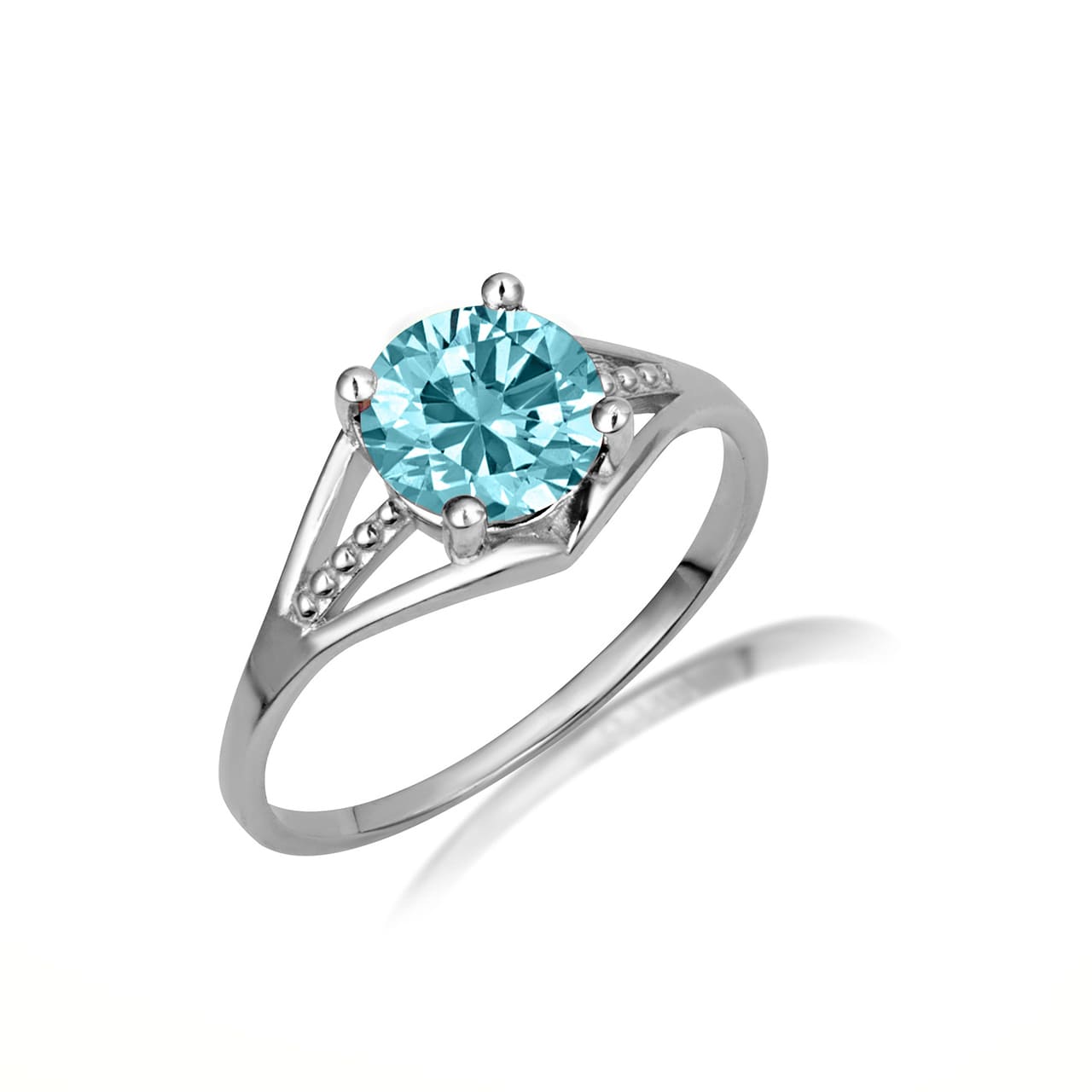 Sterling Silver Round Beaded Cubic Zirconia Birthstone Ring, view 6