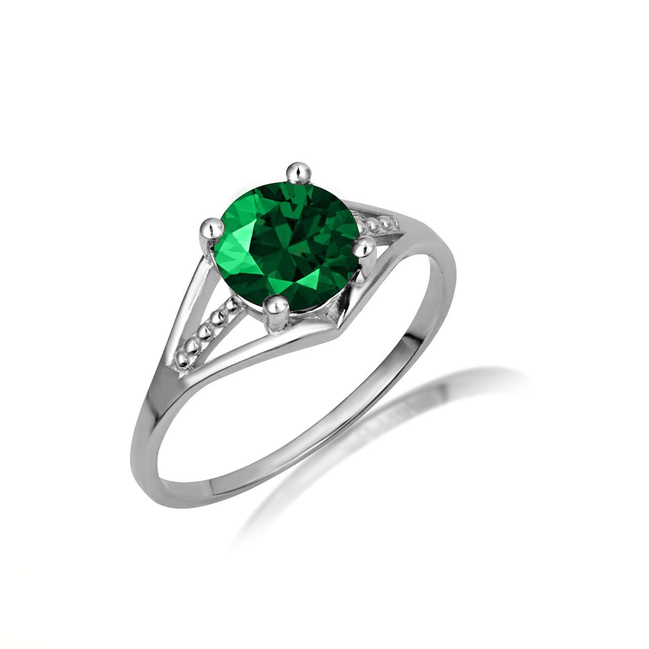 Sterling Silver Round Beaded Cubic Zirconia Birthstone Ring, view 7