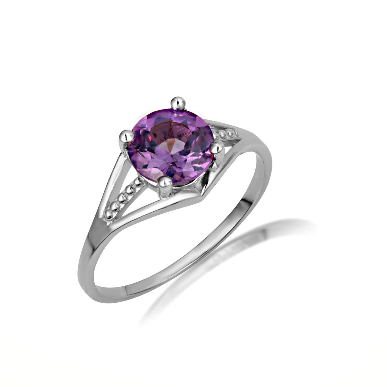 Sterling Silver Round Beaded Cubic Zirconia Birthstone Ring, view 8
