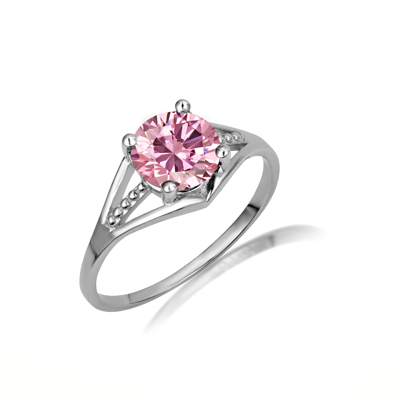 Sterling Silver Round Beaded Cubic Zirconia Birthstone Ring, view 10