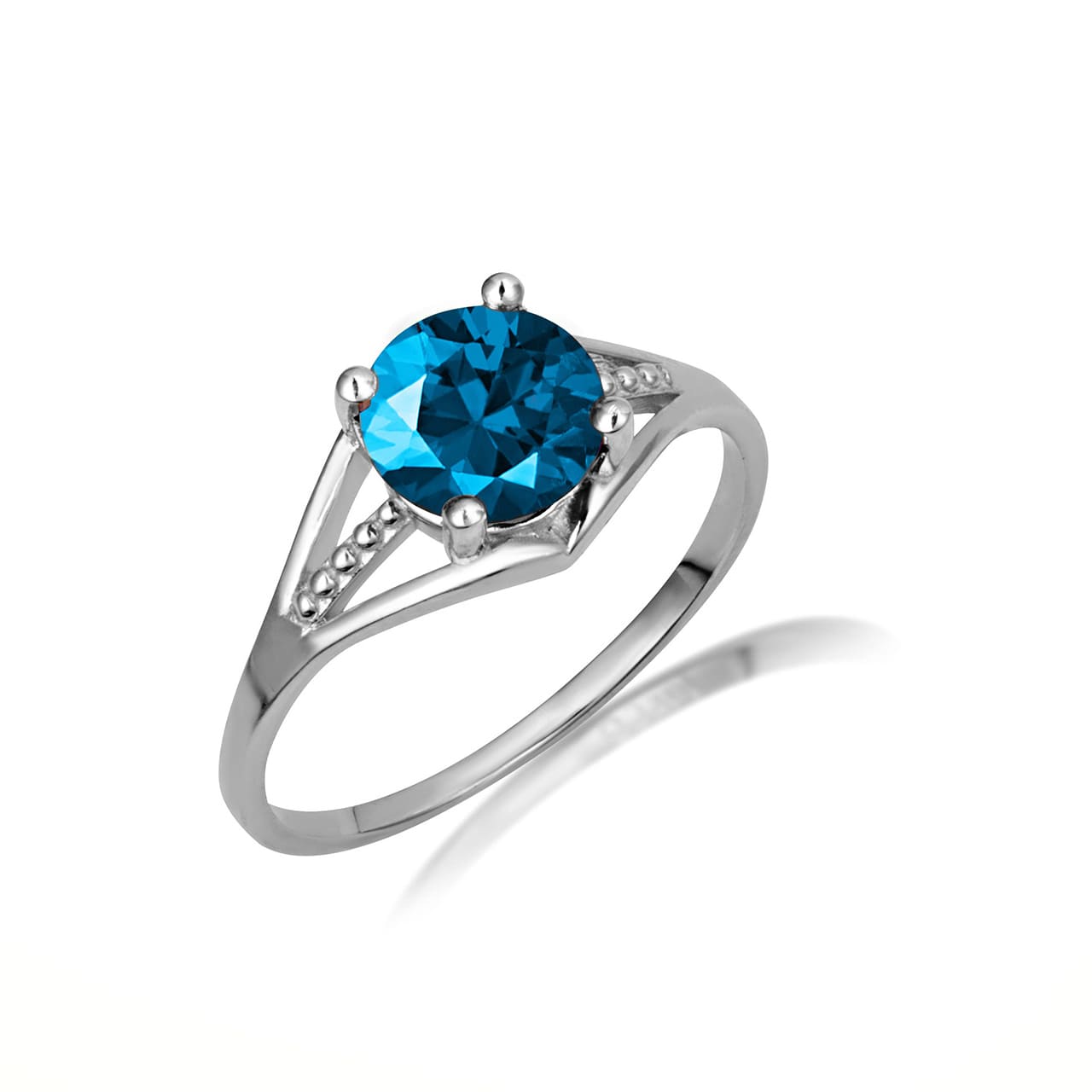 Sterling Silver Round Beaded Cubic Zirconia Birthstone Ring, view 11