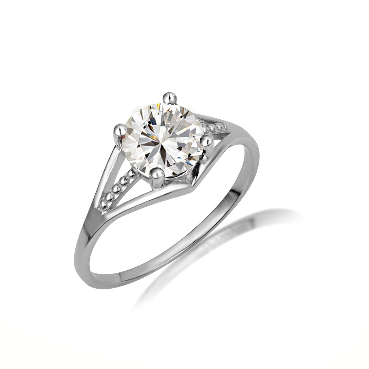 Sterling Silver Round Beaded Cubic Zirconia Birthstone Ring, view 14