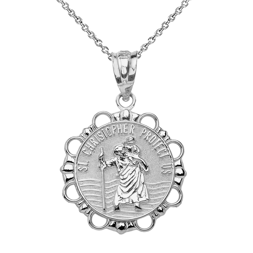 Sterling Silver Round Saint Christopher Pendant Necklace