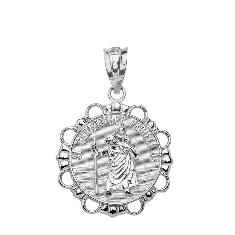 Sterling Silver Round Saint Christopher Pendant Necklace, view 2