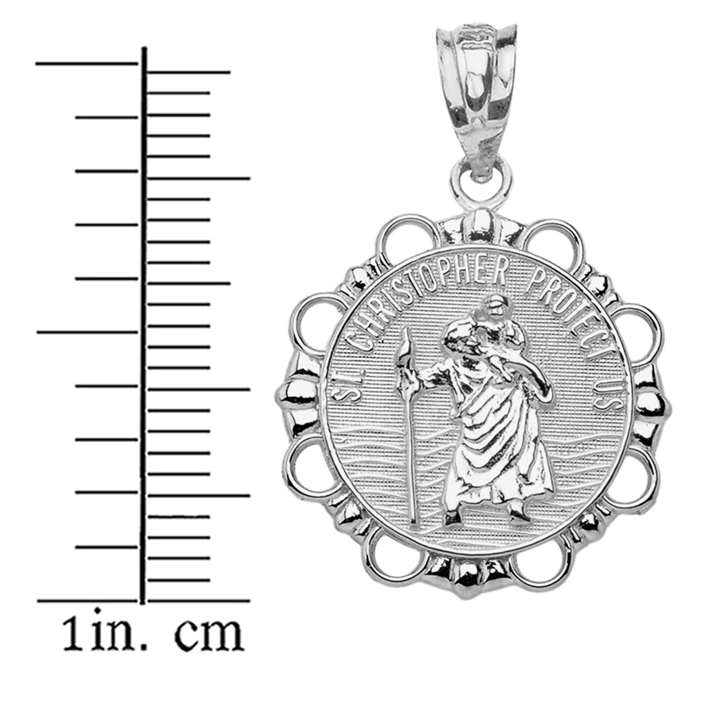Sterling Silver Round Saint Christopher Pendant Necklace, view 3