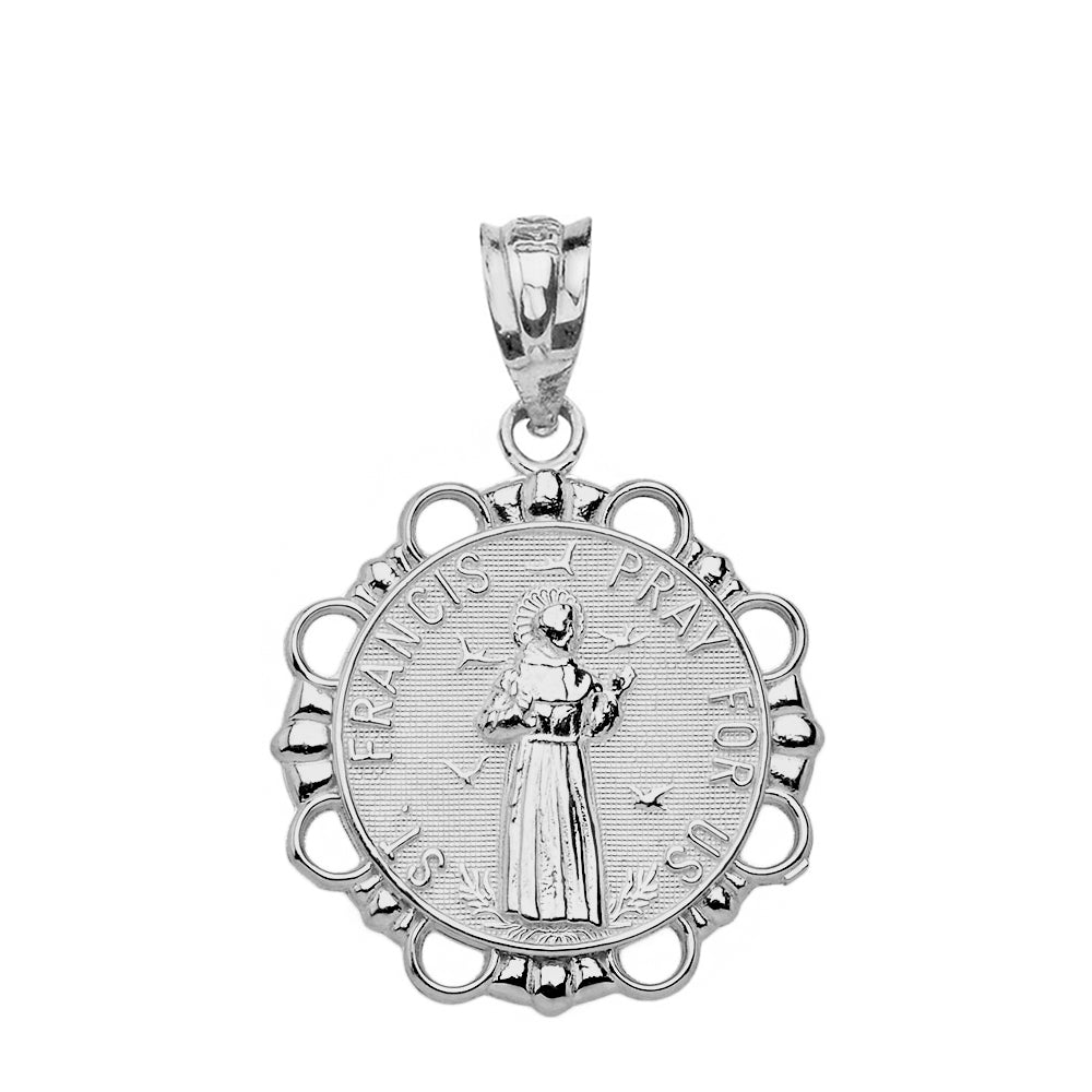 Sterling Silver Round Saint Francis Pendant Necklace, view 2