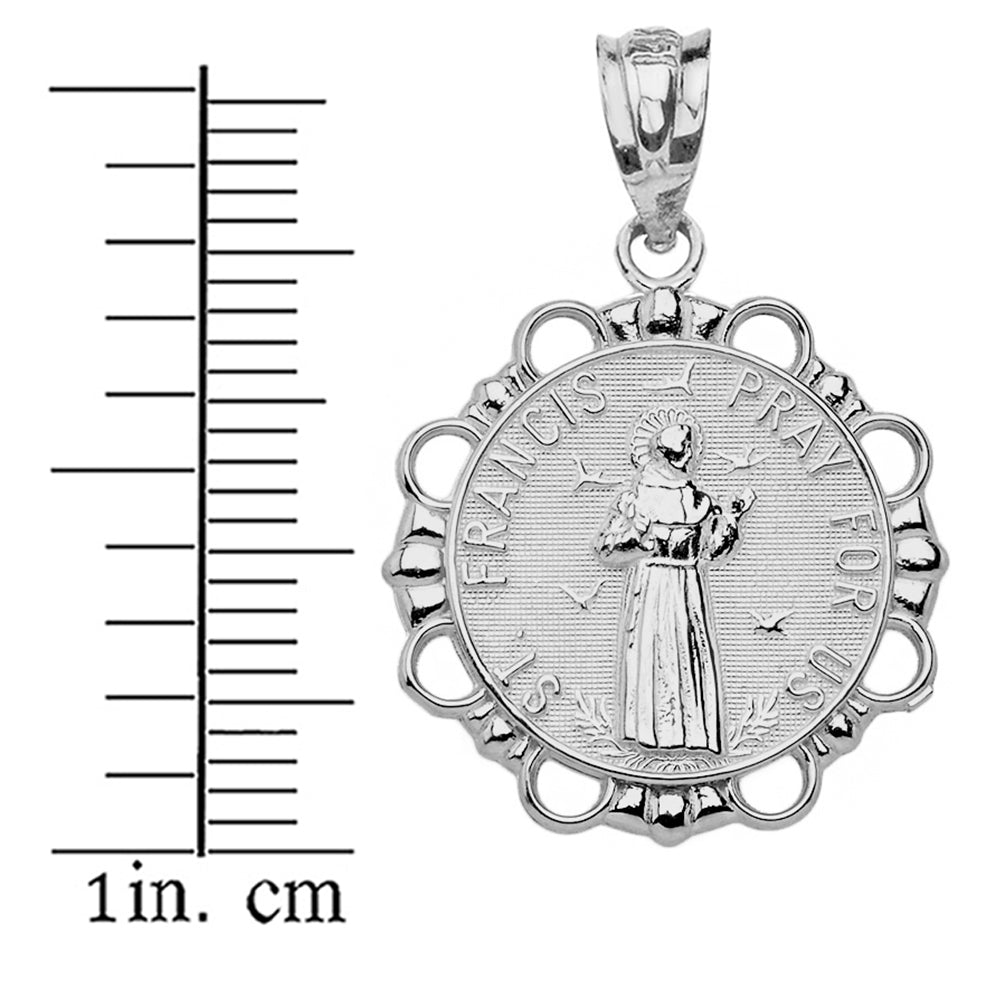 Sterling Silver Round Saint Francis Pendant Necklace, view 3