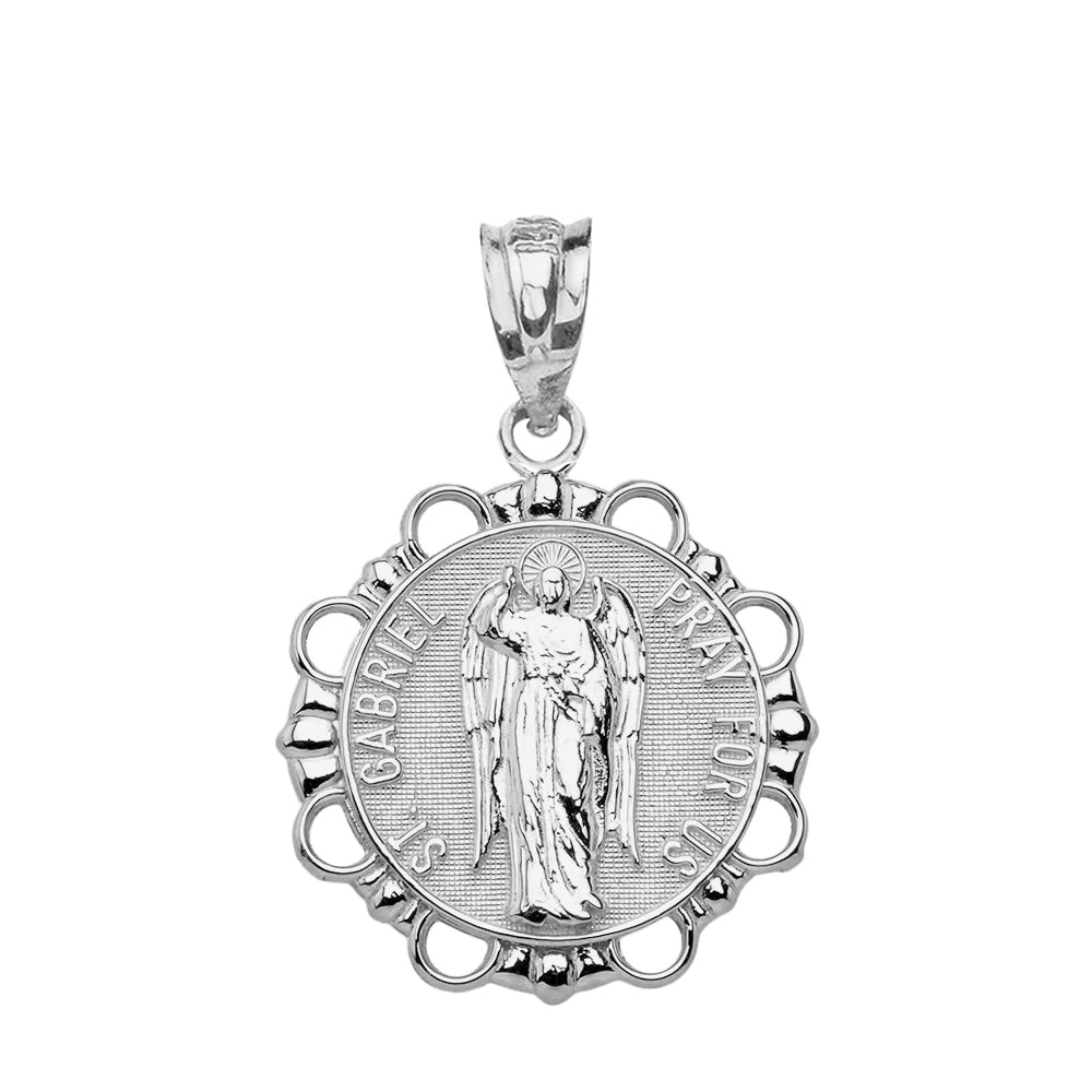 Sterling Silver Round Saint Gabriel Pendant Necklace, view 2