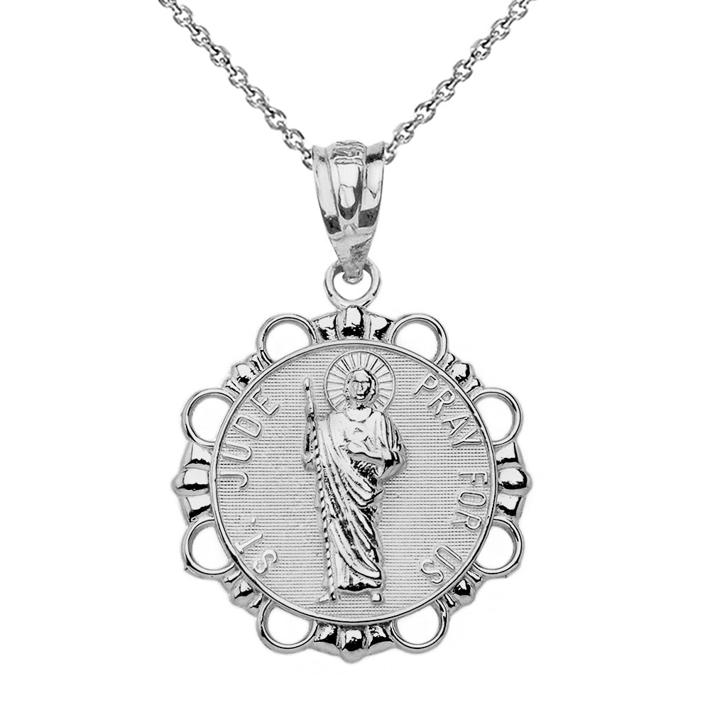 Sterling Silver Round Saint Jude Pendant Necklace