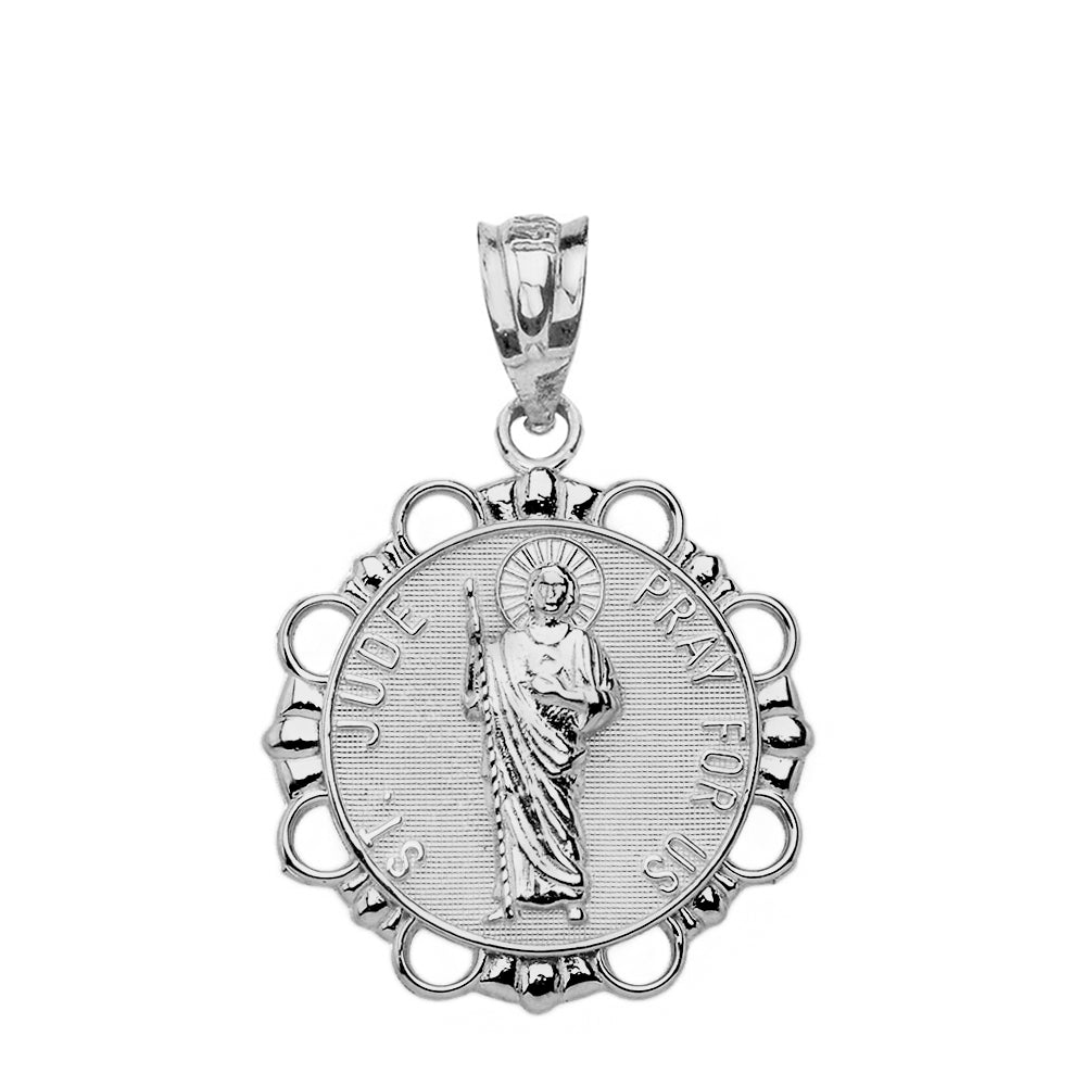 Sterling Silver Round Saint Jude Pendant Necklace, view 2