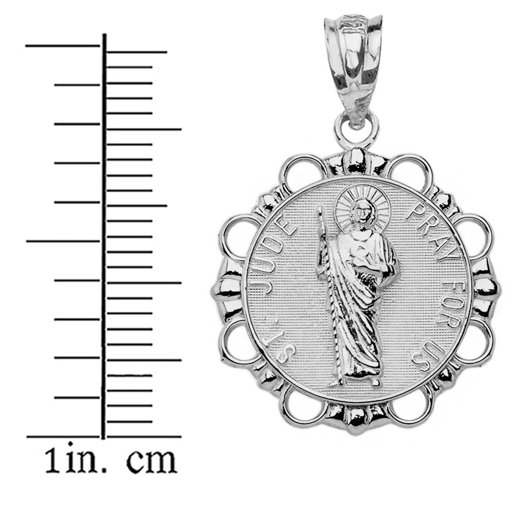 Sterling Silver Round Saint Jude Pendant Necklace, view 3