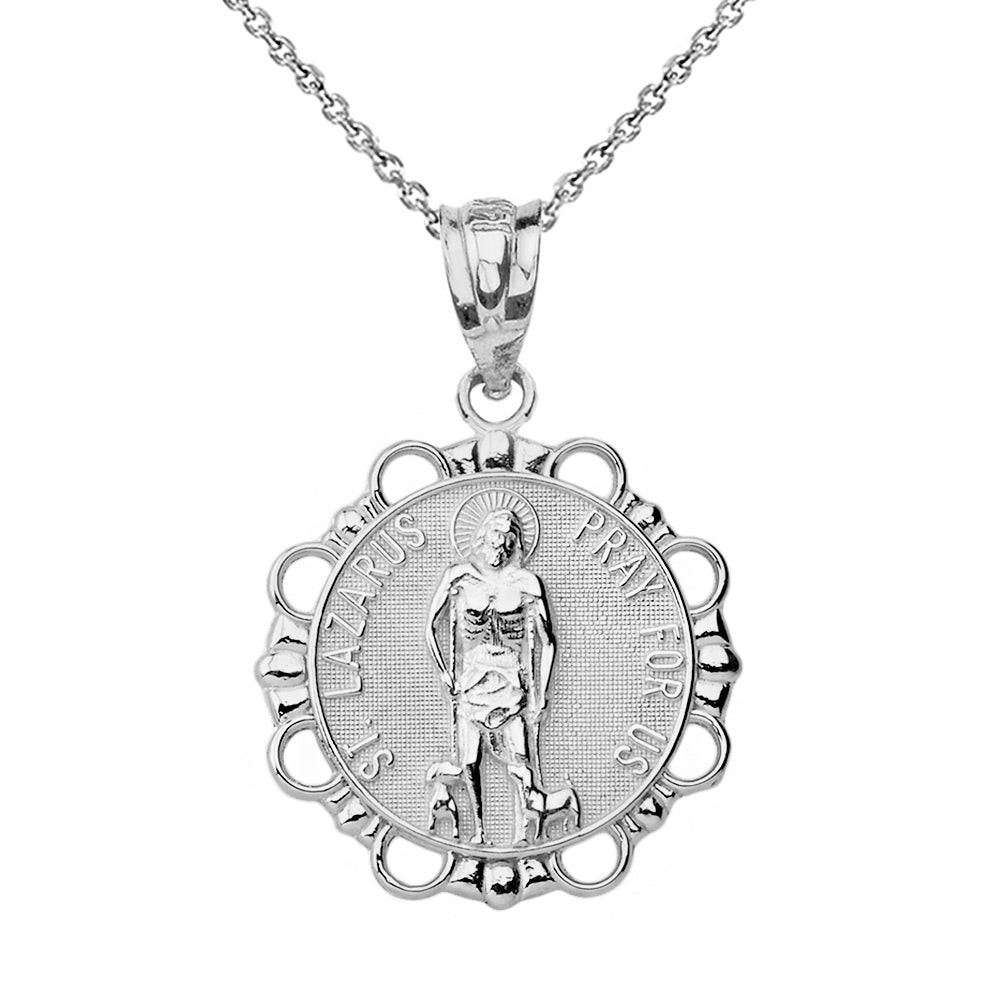 Sterling Silver Round Saint Lazarus Pendant Necklace
