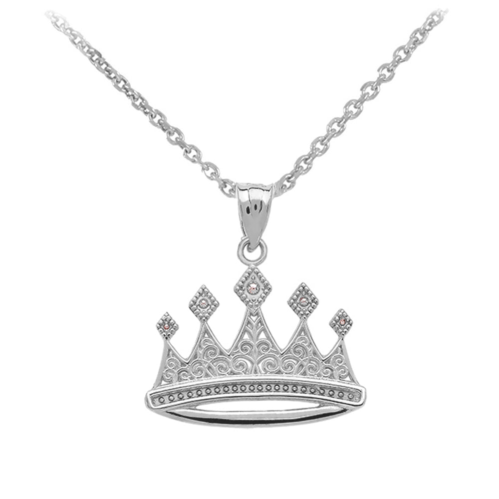 Sterling Silver Royal Crown Pendant Necklace