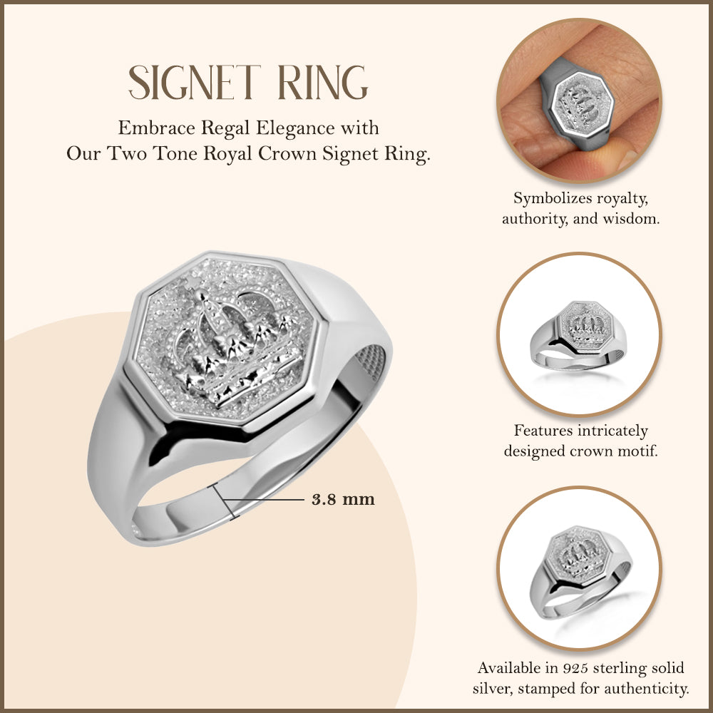 Sterling Silver Royal Crown Signet Ring, view 3