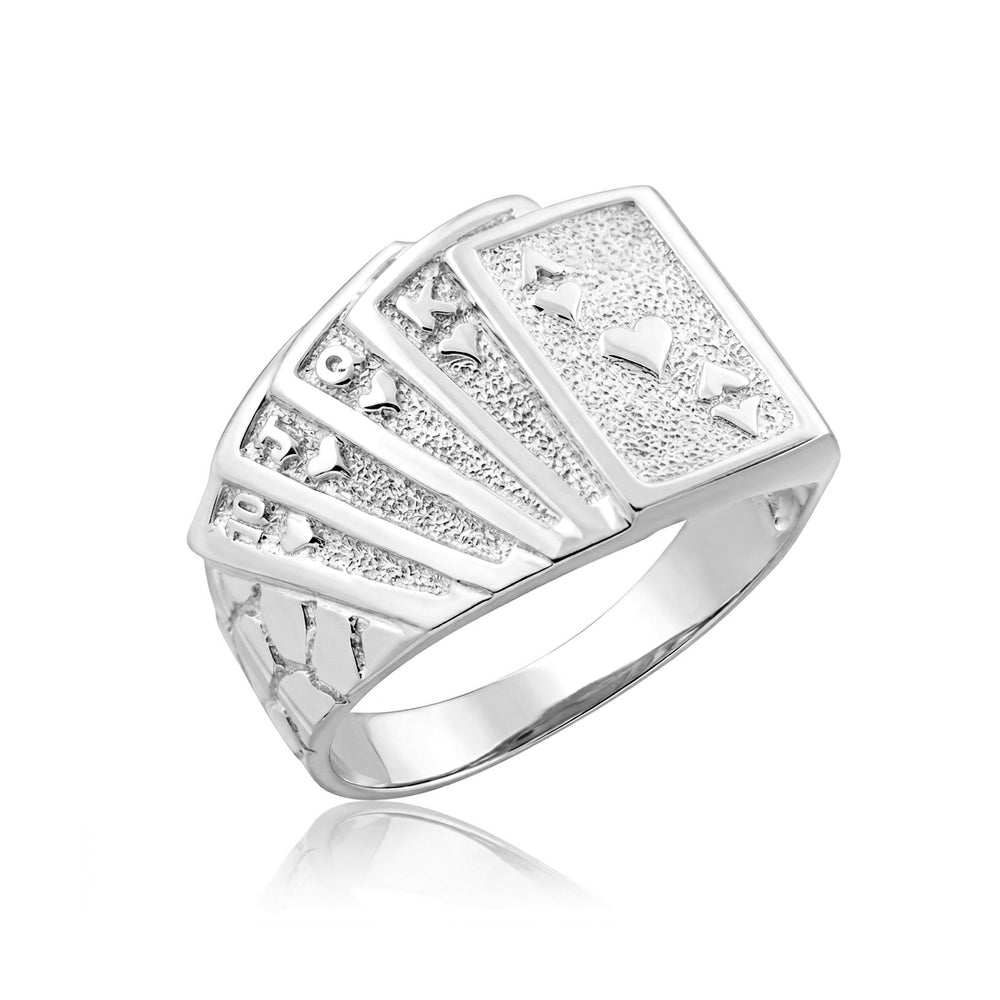 Sterling Silver Royal Flush Poker Hand Nugget Ring