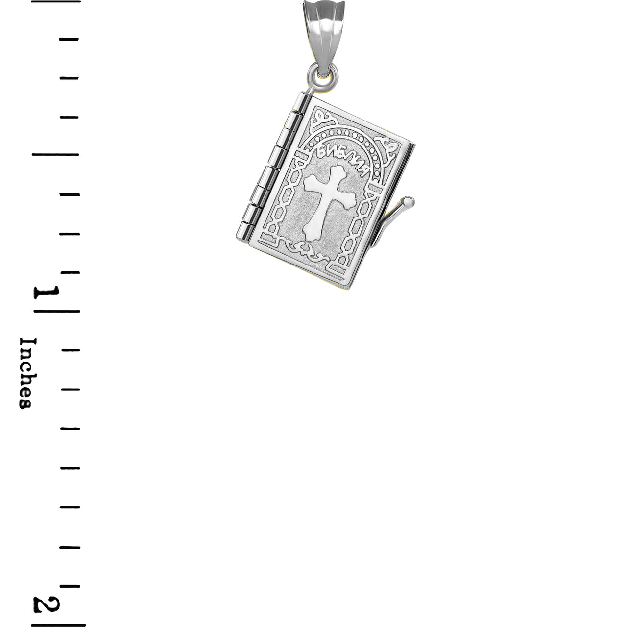 Sterling Silver Russian Orthodox Open Holy Bible Pendant Necklace, view 3