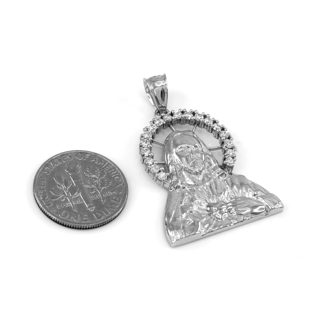 Sterling Silver Sacred Heart Of Jesus Pendant, view 3